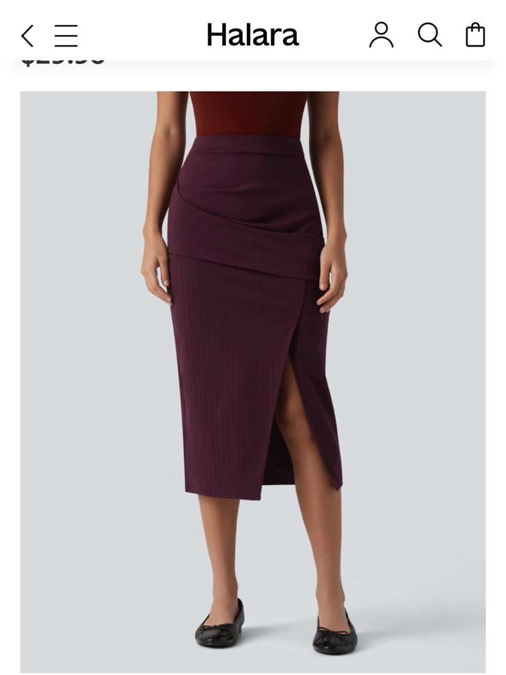 Halara high waisted split hem crossover striped bodycon skirt